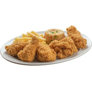 4 Porciones 1/4 Pollo Crispy + Papas Fritas más Arroz Chaufa